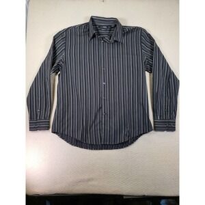 John Henry Shirt Men XL Black Striped Long Sleeve Button Up Collared Modern Fit